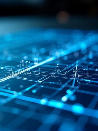 Technical blueprint with glowing digital AI nodes